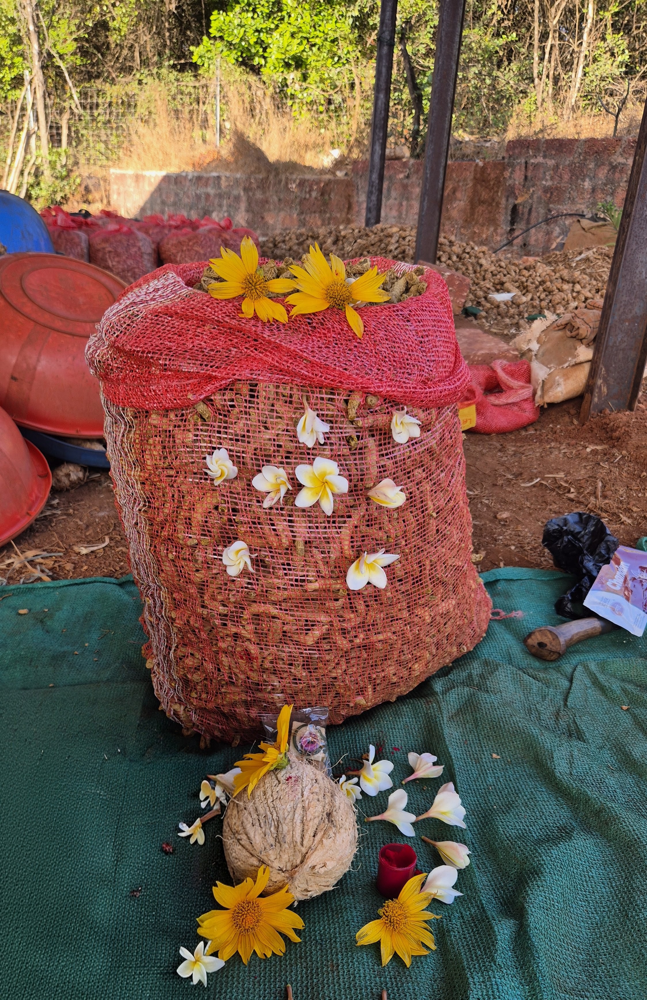 Turmeric bag decorated with flowers for the pooja ceremony